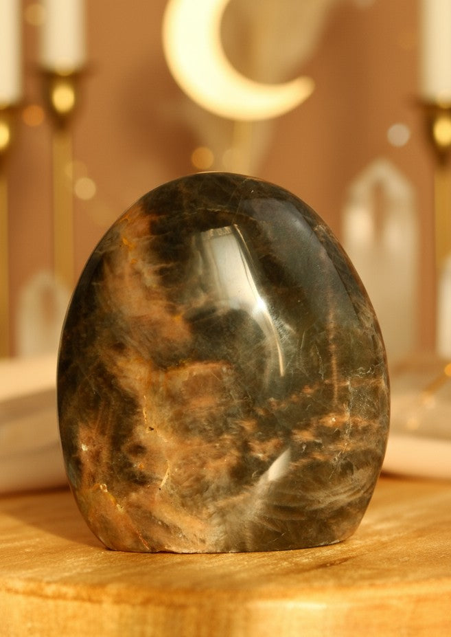 Pierre de lune noire – Forme libre n°313 | 227g | Origine Madagascar