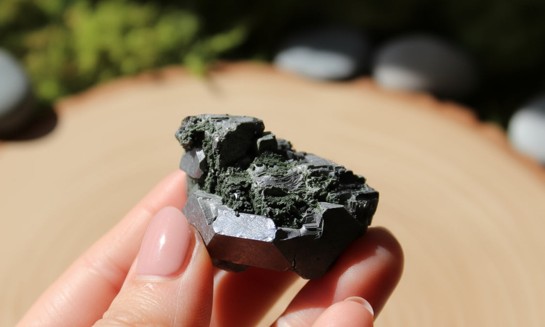 Chlorite sur galène - Pierre brute n°246 Cristal Ora