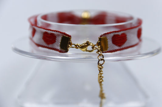 Bracelet "LOVE" Ajustable en Acier Inoxydable avec Ruban Tissé et Breloque Cœur 💎