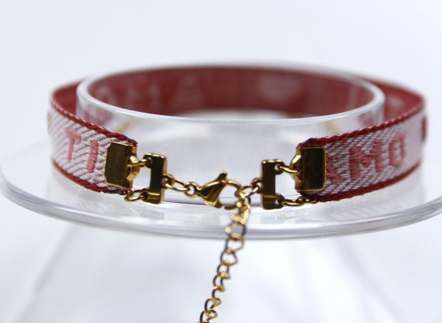 Bracelet "TI AMO" Double Rang en Acier Inoxydable avec Ruban Tissé Rouge et Rose 💎