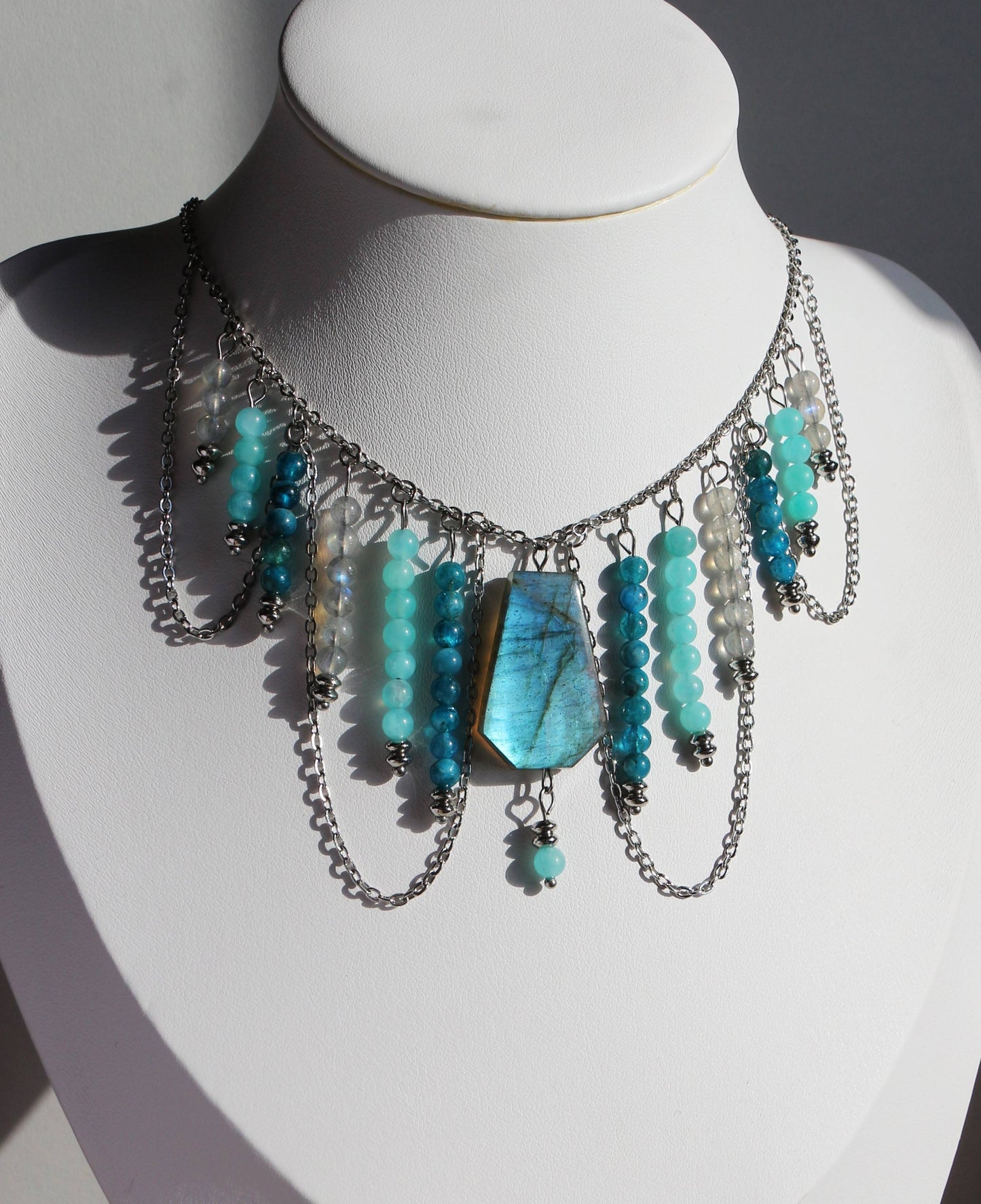 Collier Calypso en Acier Inoxydable - Labradorite, amazonite et apatite 💎