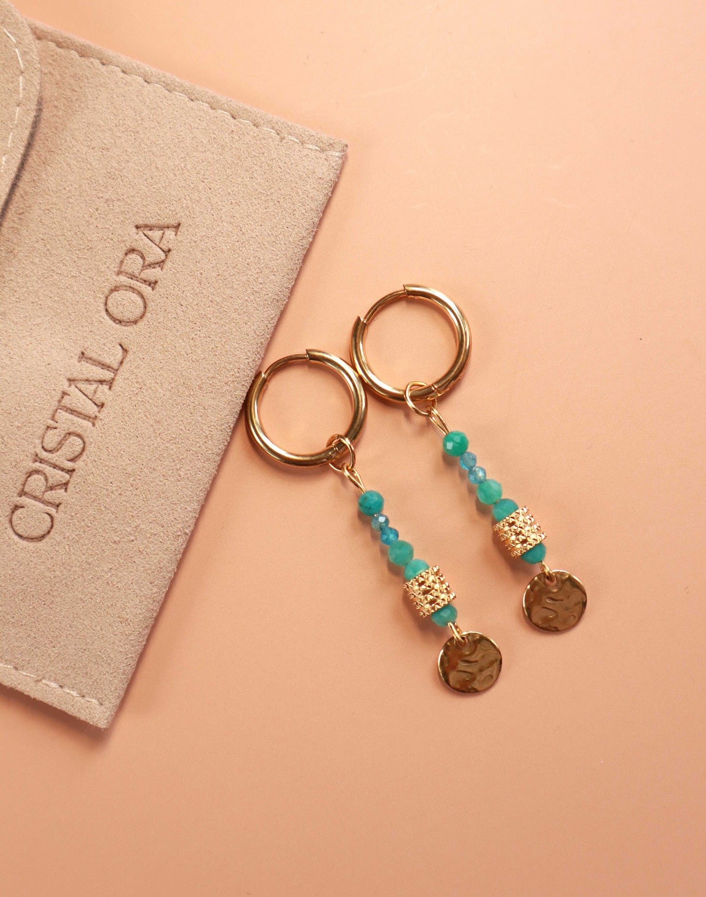 Créoles Marina Dorées — Apatite & Amazonite | Acier Inoxydable