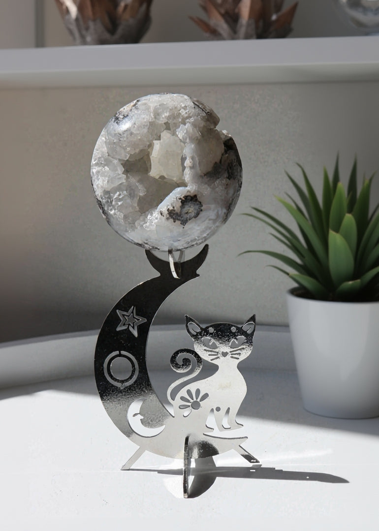 Socle pour sphère - Chat et lune Cristal Ora