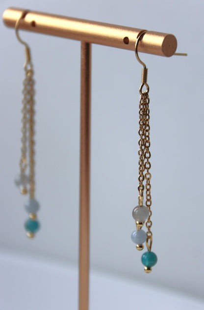 Apatite, angélite, labradorite - Boucles d'oreilles trio n°89