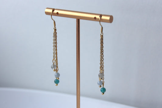 Apatite, angélite, labradorite - Boucles d'oreilles trio n°89