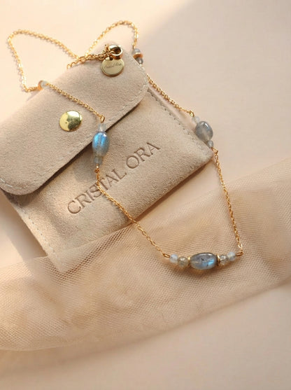 Collier Éos - Labradorite et Acier Inoxydable Doré