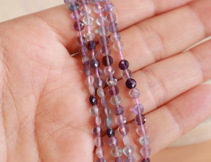 Fil de perles palets facettées Fluorite · 4 mm