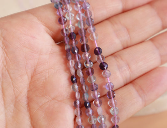 Fil de perles palets facettées Fluorite · 4 mm