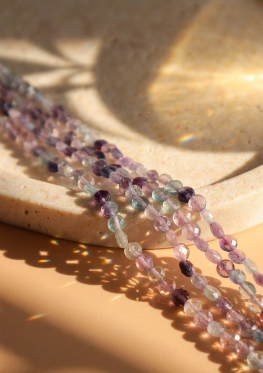 Fil de perles palets facettées Fluorite · 4 mm