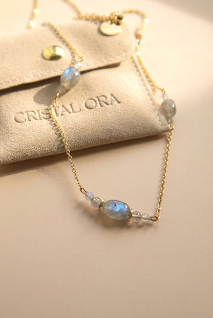Collier Éos - Labradorite et Acier Inoxydable Doré