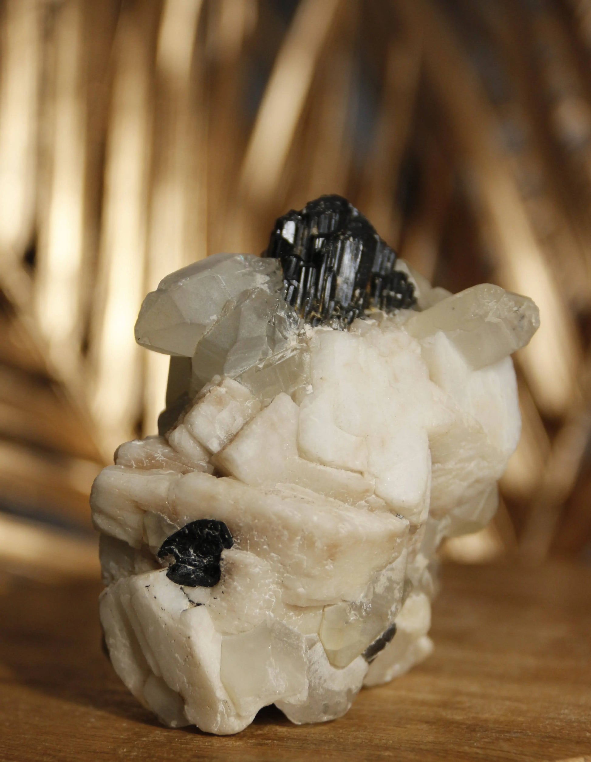 Tourmaline et quartz sur albite - Pierre brute n°269 Cristal Ora