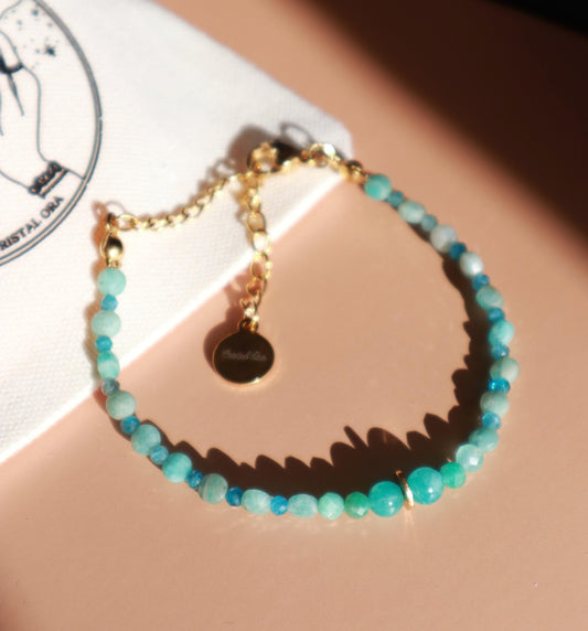 Bracelet perlé Marina - Amazonite & Apatite | Acier Inoxydable Doré