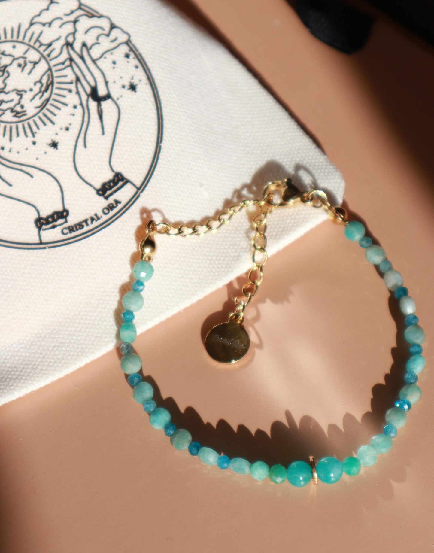 Bracelet perlé Marina - Amazonite & Apatite | Acier Inoxydable Doré