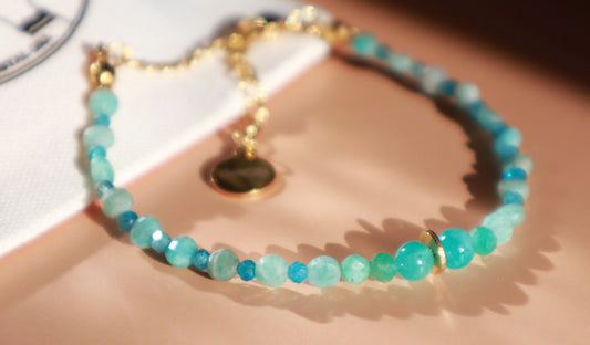 Bracelet perlé Marina - Amazonite & Apatite | Acier Inoxydable Doré