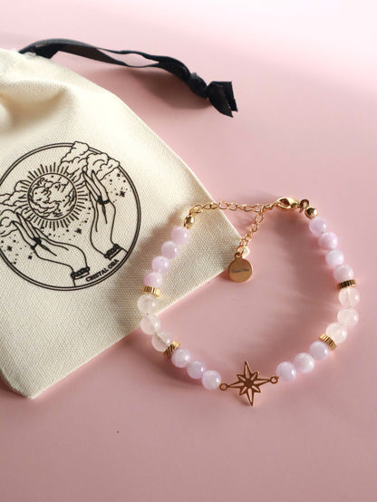 Bracelet "Câlin du Cœur" - Kunzite & Quartz Rose