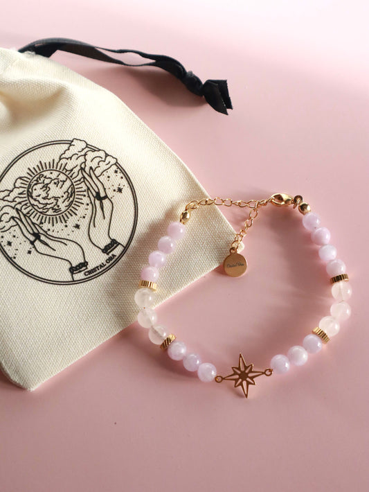 Bracelet "Câlin du Cœur" - Kunzite & Quartz Rose