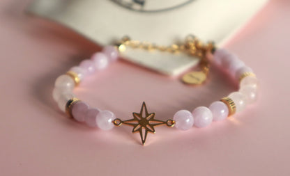 Bracelet "Câlin du Cœur" - Kunzite & Quartz Rose