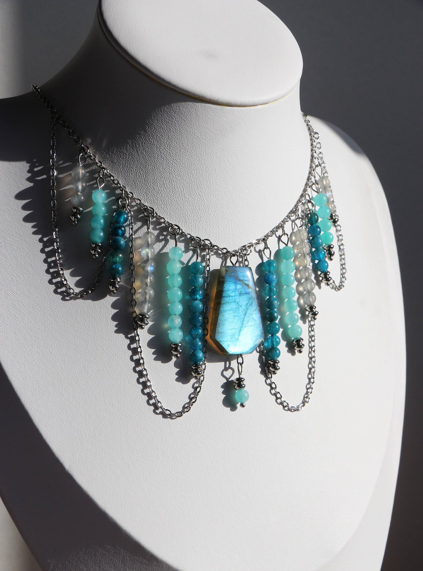 Collier Calypso en Acier Inoxydable - Labradorite, amazonite et apatite