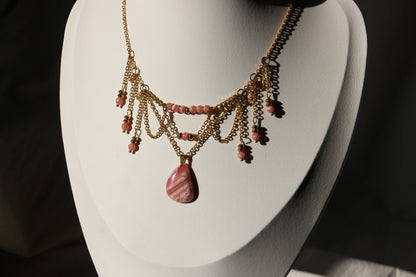 Collier "Cyra" en Acier Inoxydable et Rhodochrosite – Modèle Unique