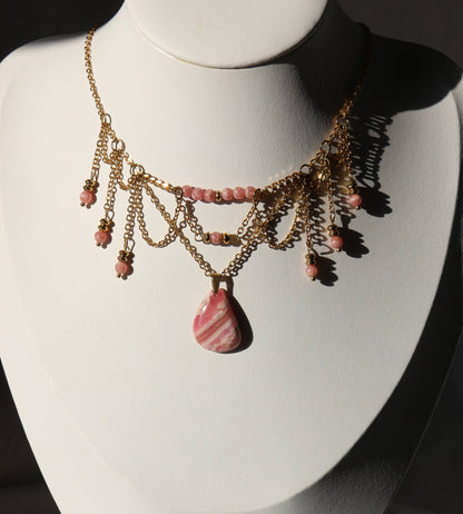 Collier "Cyra" en Acier Inoxydable et Rhodochrosite – Modèle Unique