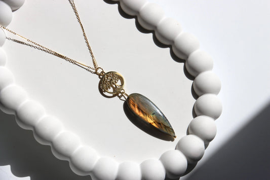 Labradorite - Collier arbre de vie en acier inoxydable n°349 Cristal Ora