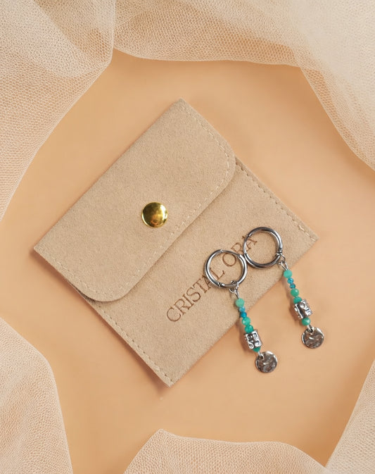 Créoles Marina Argentées — Apatite & Amazonite | Acier Inoxydable