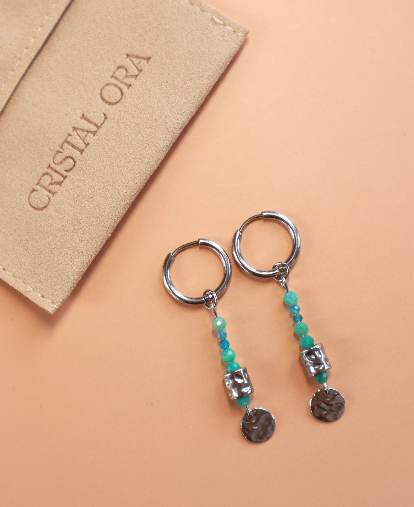 Créoles Marina Argentées — Apatite & Amazonite | Acier Inoxydable