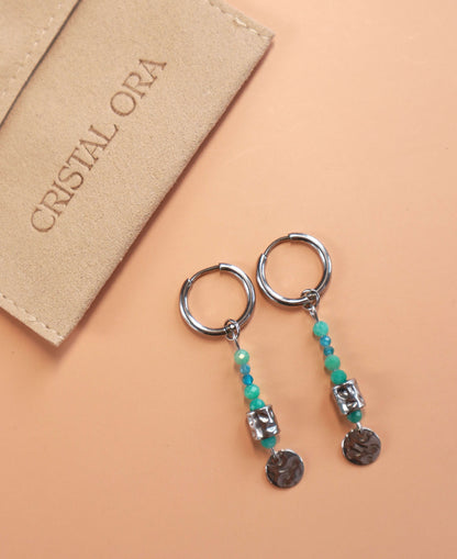 Créoles Marina Argentées — Apatite & Amazonite | Acier Inoxydable