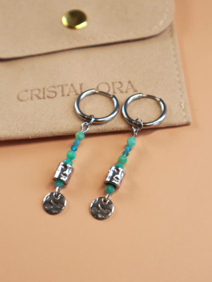 Créoles Marina Argentées — Apatite & Amazonite | Acier Inoxydable