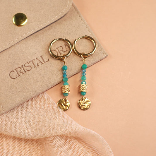 Créoles Marina Dorées — Apatite & Amazonite | Acier Inoxydable