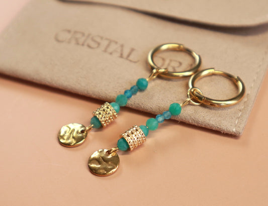 Créoles Marina Dorées — Apatite & Amazonite | Acier Inoxydable