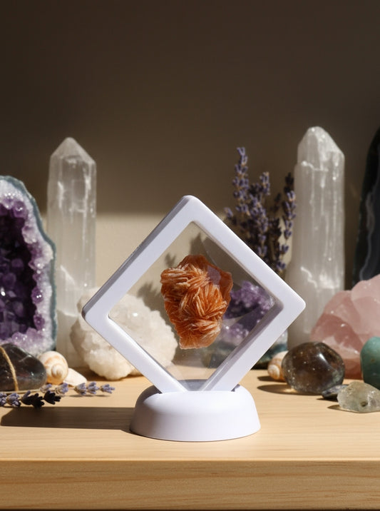 Présentoir Flottant 7x7cm - Pour Bijoux et Minéraux - Blanc