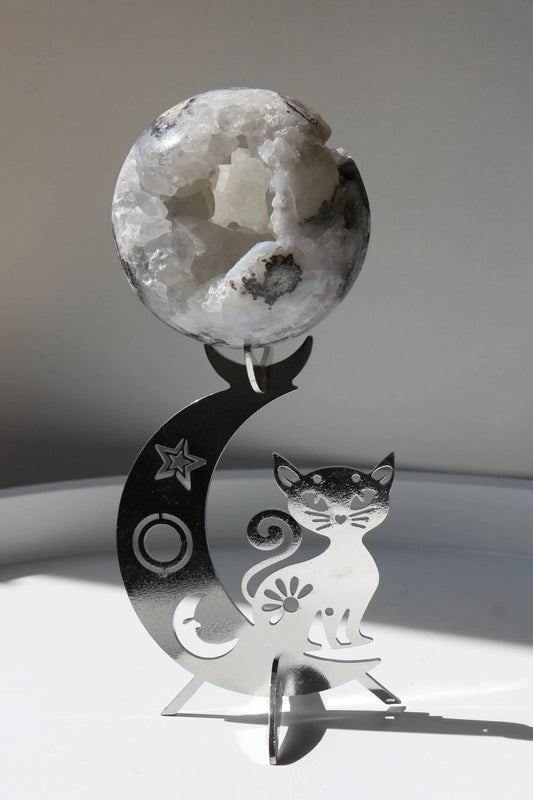 Socle pour sphère - Chat et lune Cristal Ora