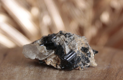 Tourmaline sur muscovite et quartz - Pierre brute n°388